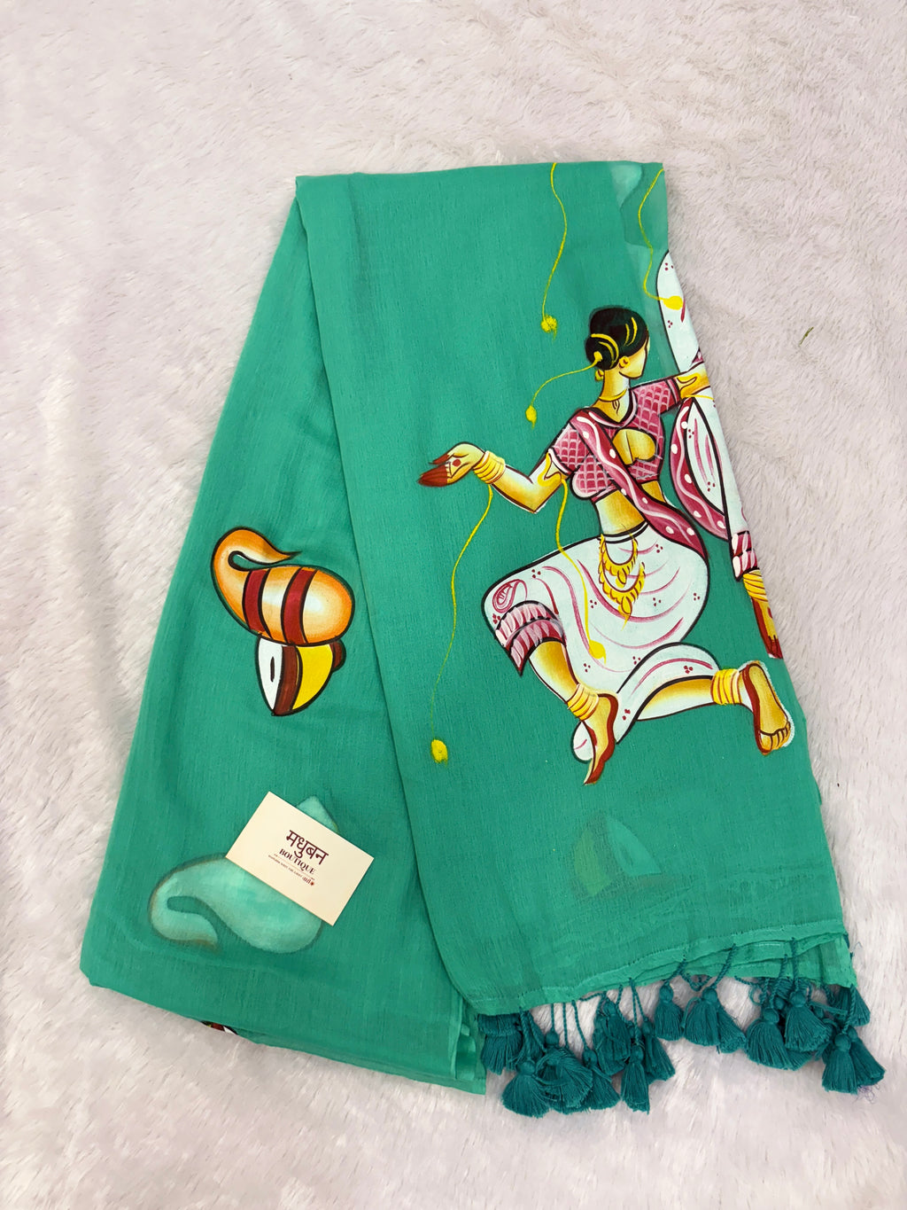 Handpainted devdas saree|Apple green|HPDEV04
