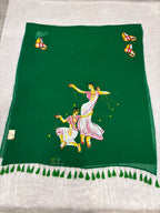 Handpainted devdas saree|green|HPDEV01