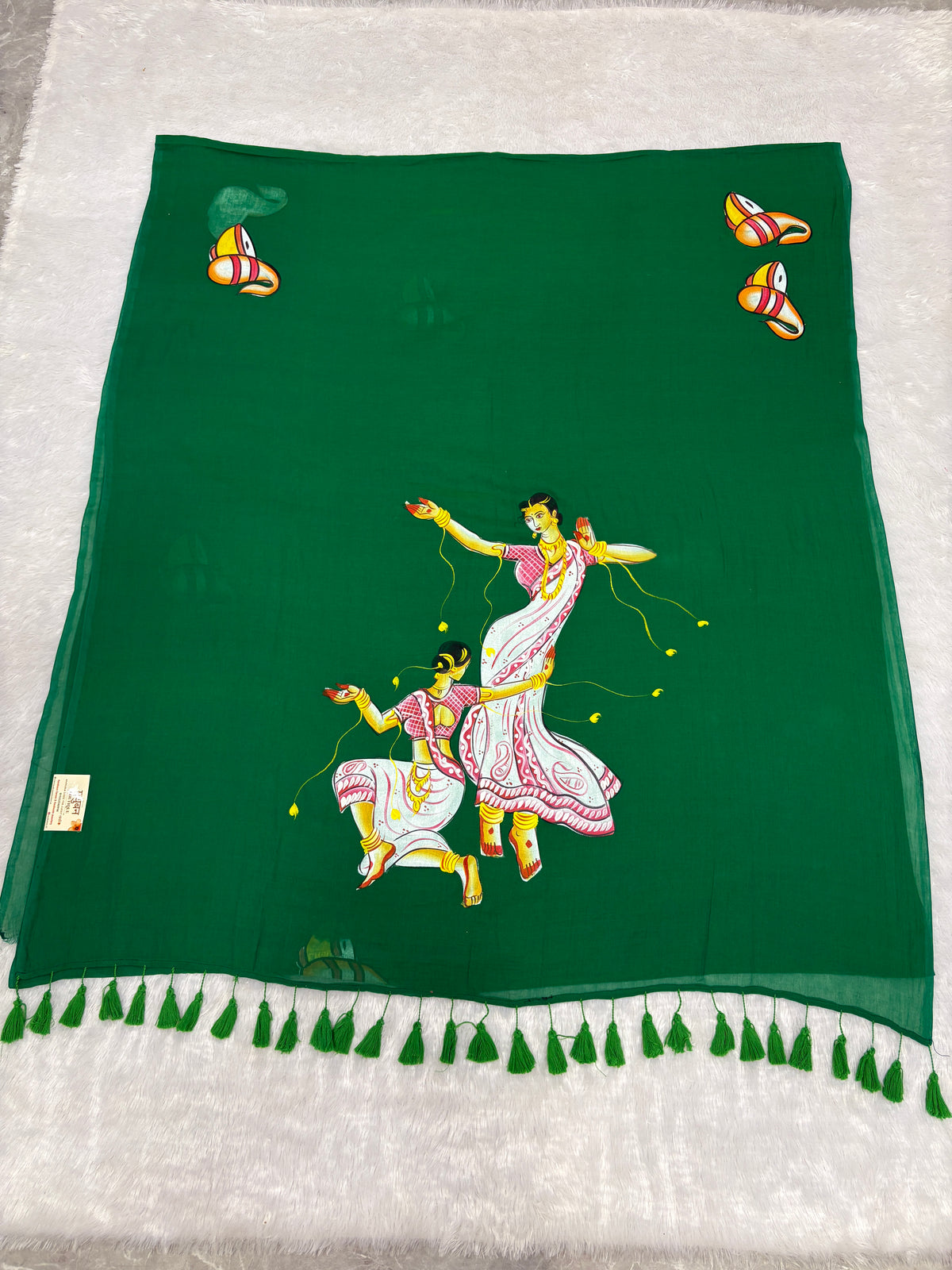 Handpainted devdas saree|green|HPDEV01