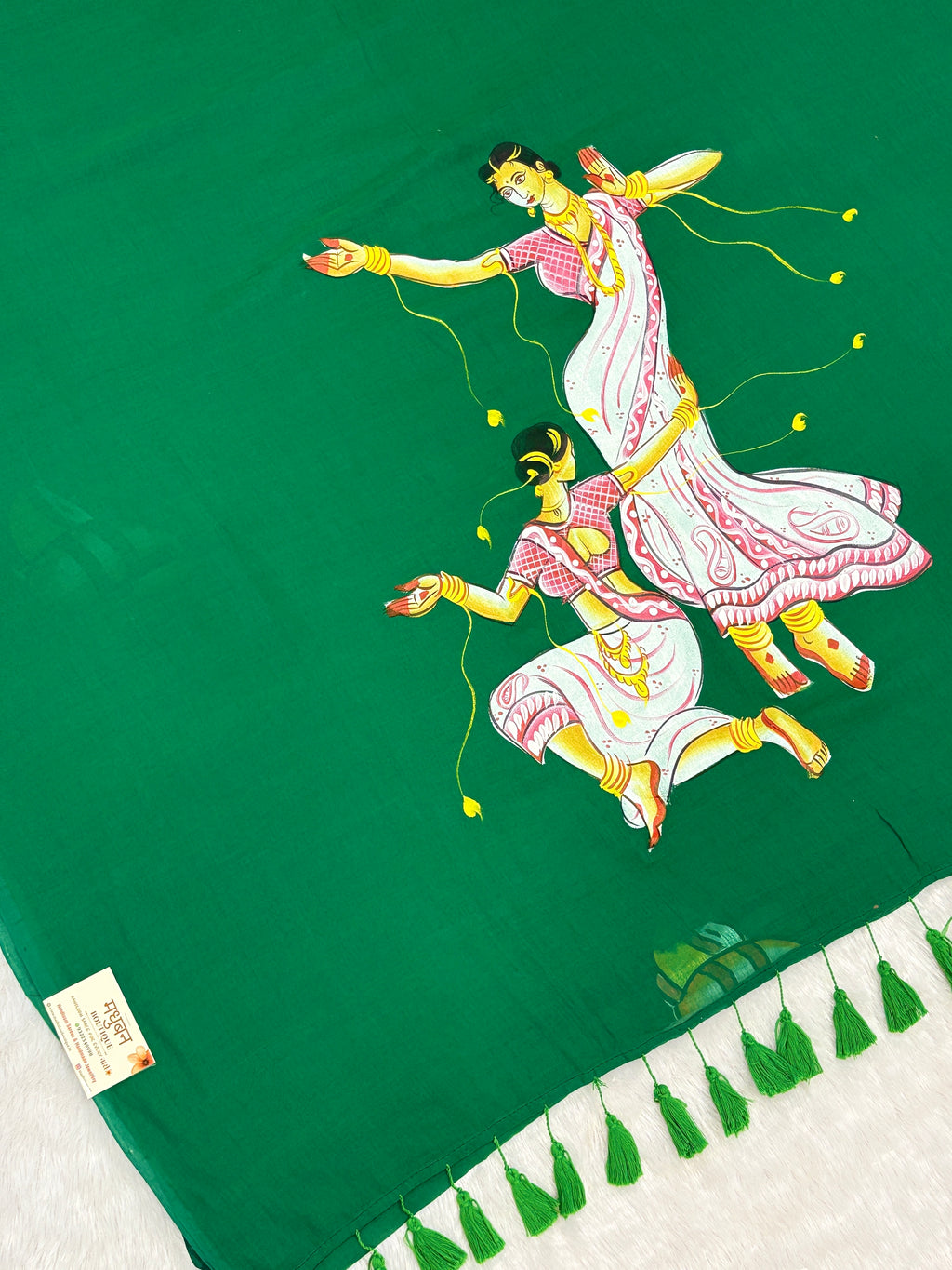 Handpainted devdas saree|green|HPDEV01