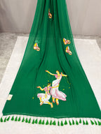 Handpainted devdas saree|green|HPDEV01