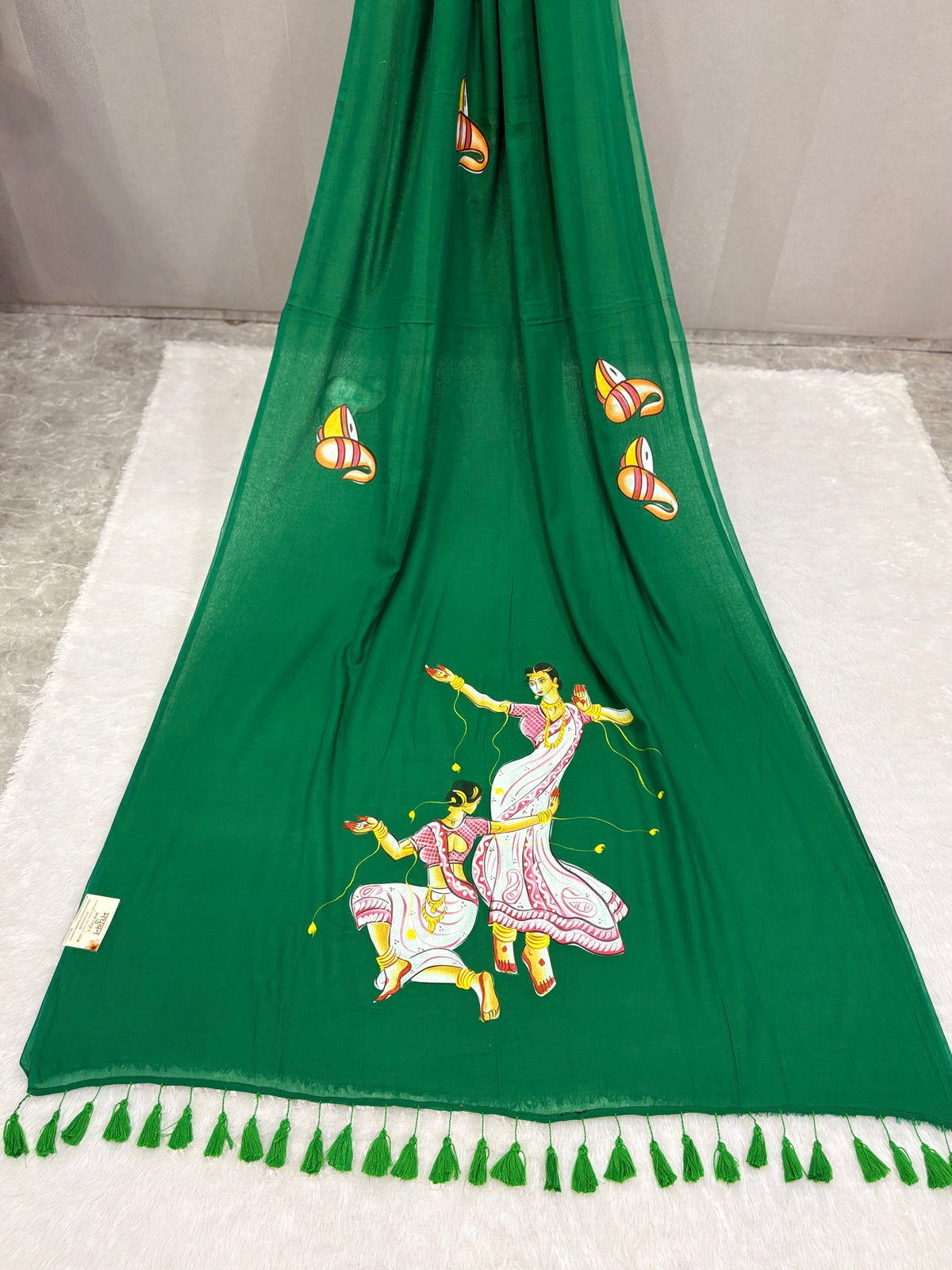 Handpainted devdas saree|green|HPDEV01