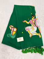Handpainted devdas saree|green|HPDEV01
