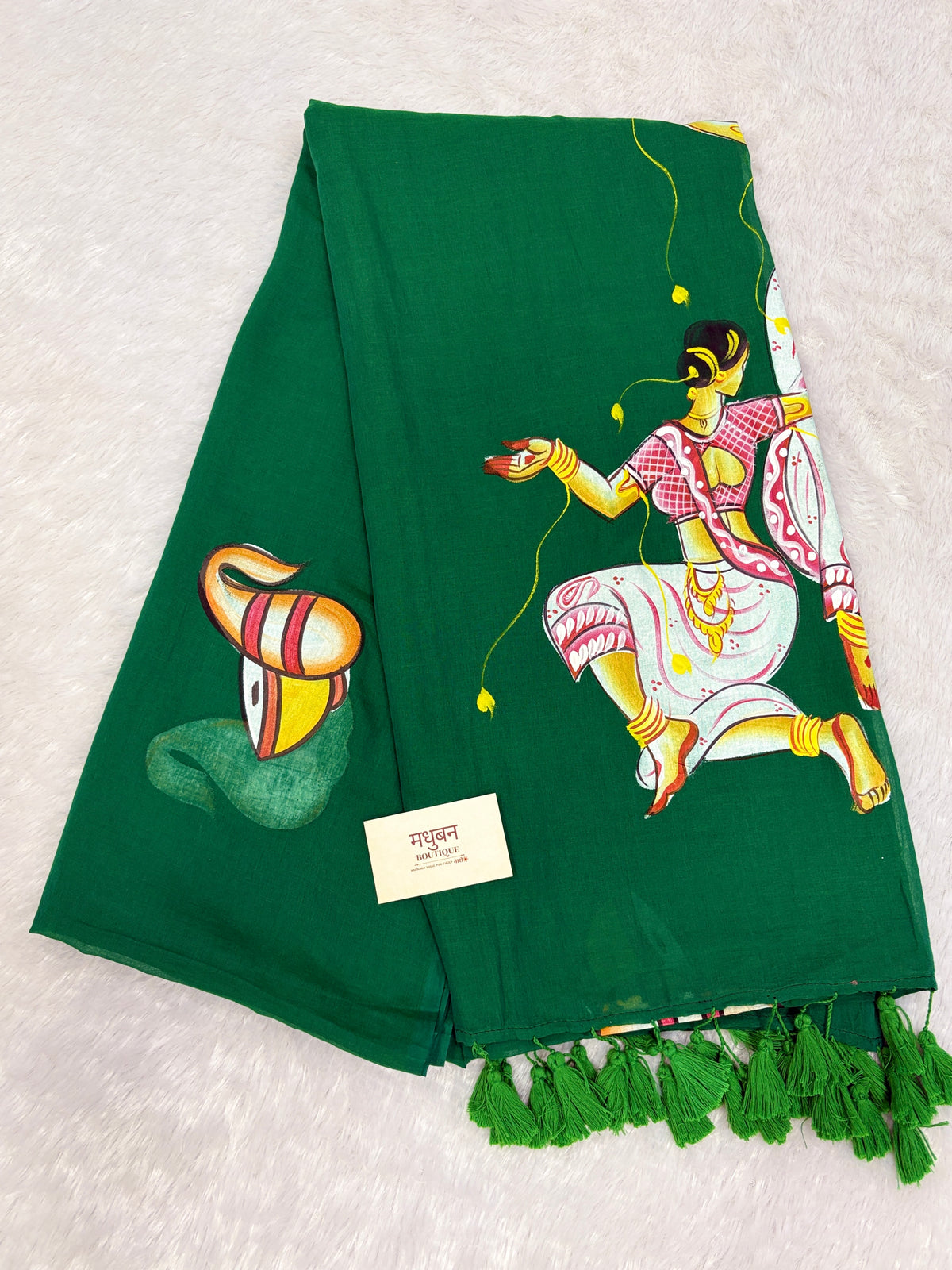 Handpainted devdas saree|green|HPDEV01