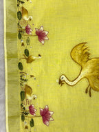 Swan handpainted and hardwork linen saree|yellow