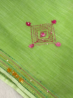 3D Tree handpainted and hardwork linen saree|Green