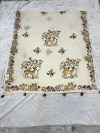 Deer handpainted and hardwork linen saree|offwhite