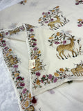 Deer handpainted and hardwork linen saree|offwhite