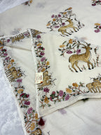 Deer handpainted and hardwork linen saree|offwhite