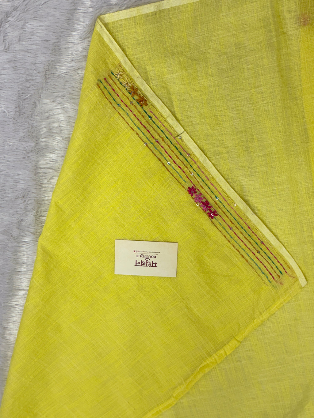 3D Tree handpainted and hardwork linen saree|yellow