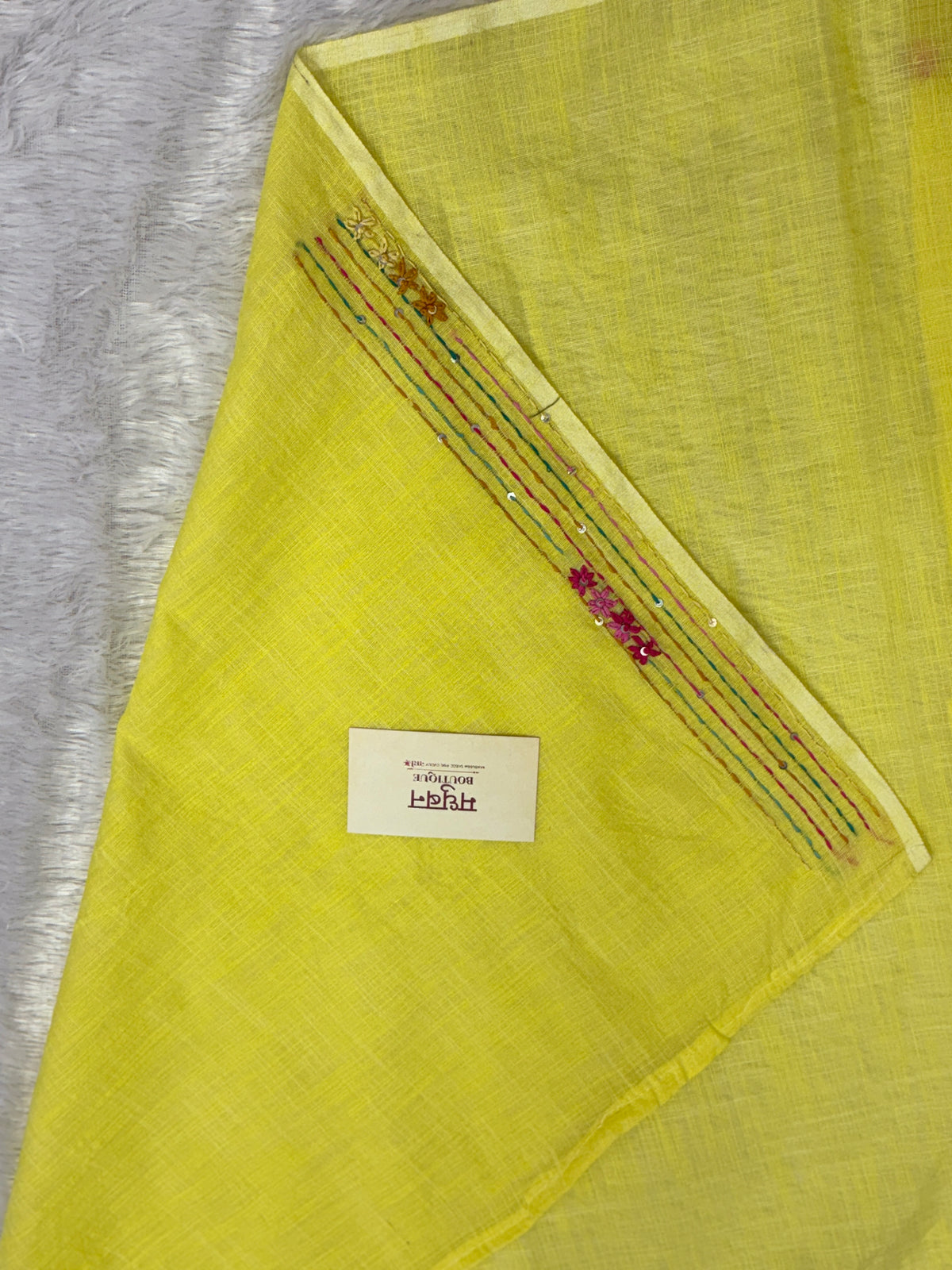 3D Tree handpainted and hardwork linen saree|yellow