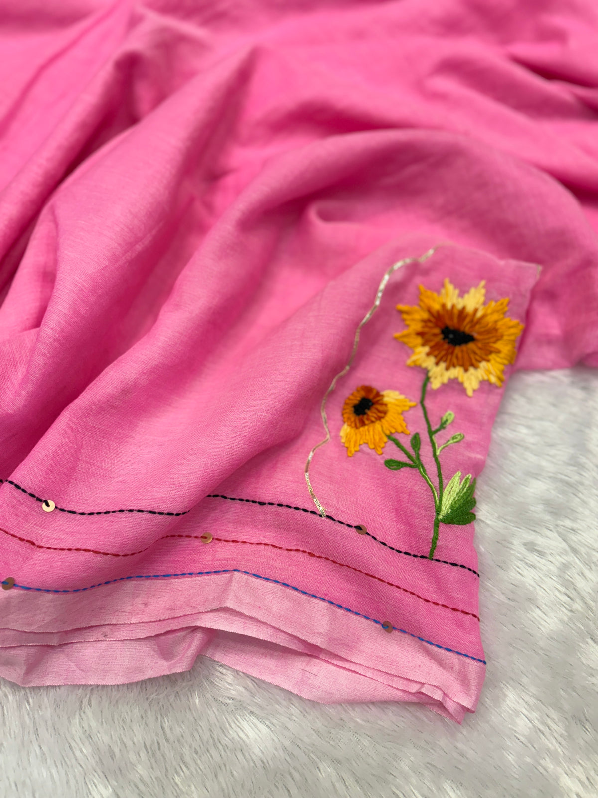 Niddle work flower saree|baby pink