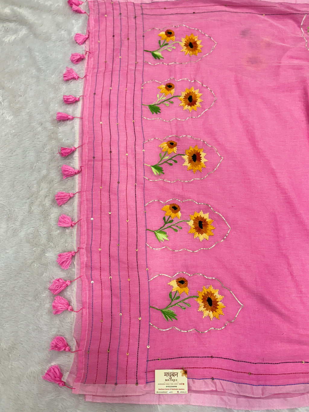 Niddle work flower saree|baby pink