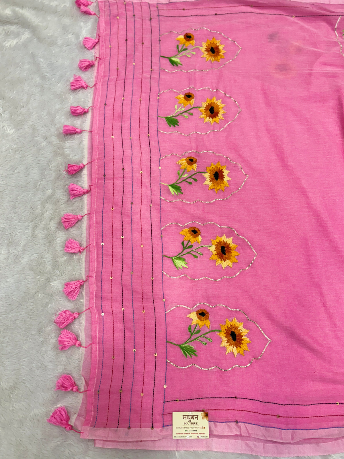Niddle work flower saree|baby pink