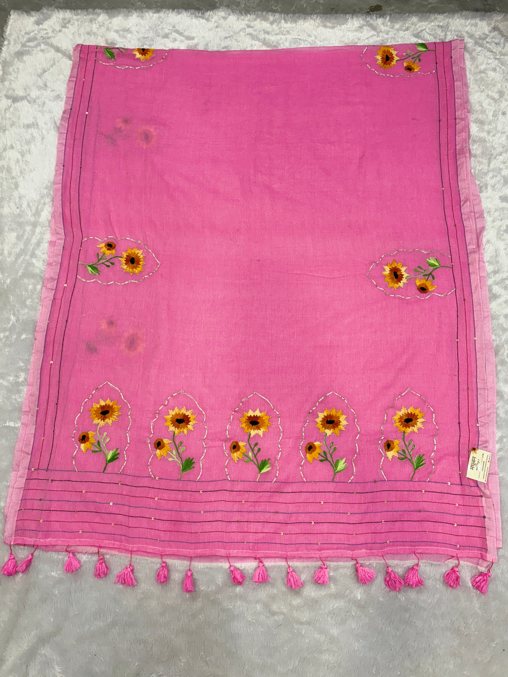 Niddle work flower saree|baby pink