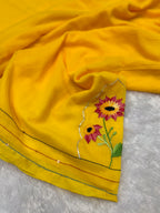 Niddle work flower saree|yellow