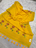 Niddle work flower saree|yellow