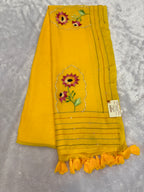 Niddle work flower saree|yellow