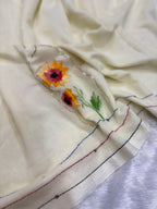 Niddle work flower saree|offwhite