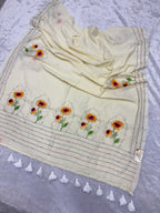 Niddle work flower saree|offwhite