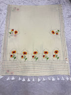 Niddle work flower saree|offwhite