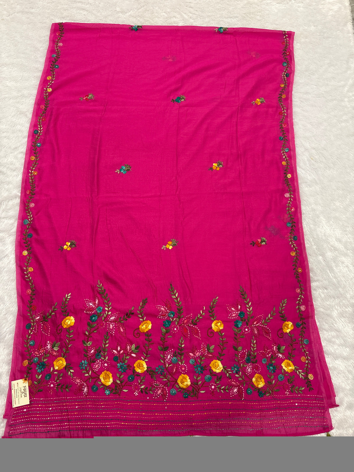 Flower garden mulchanderi saree| pink