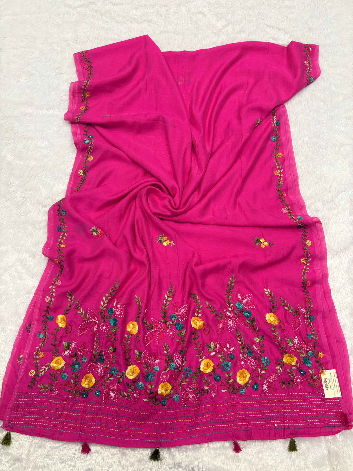 Flower garden mulchanderi saree| pink