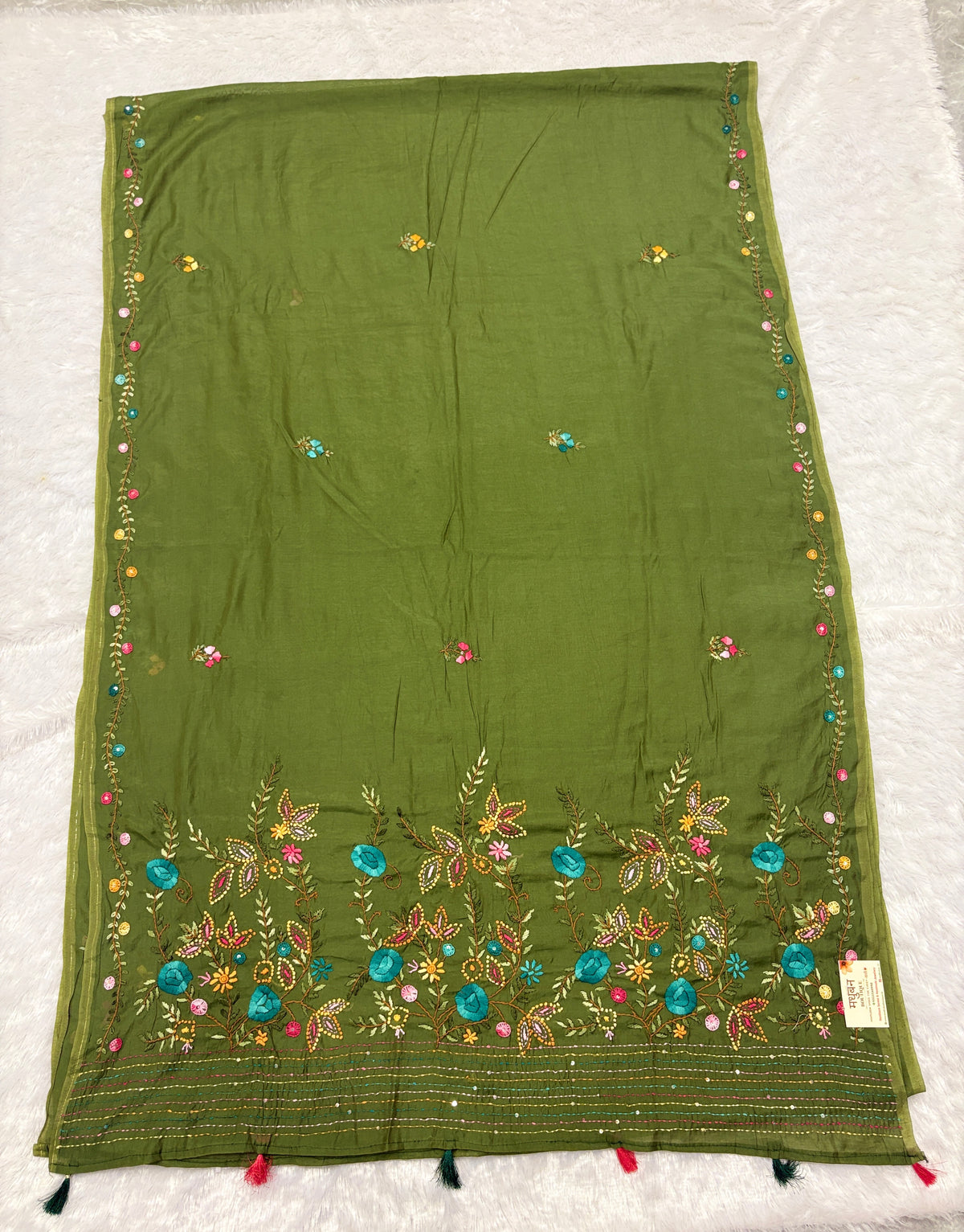 Flower garden mulchanderi saree| green