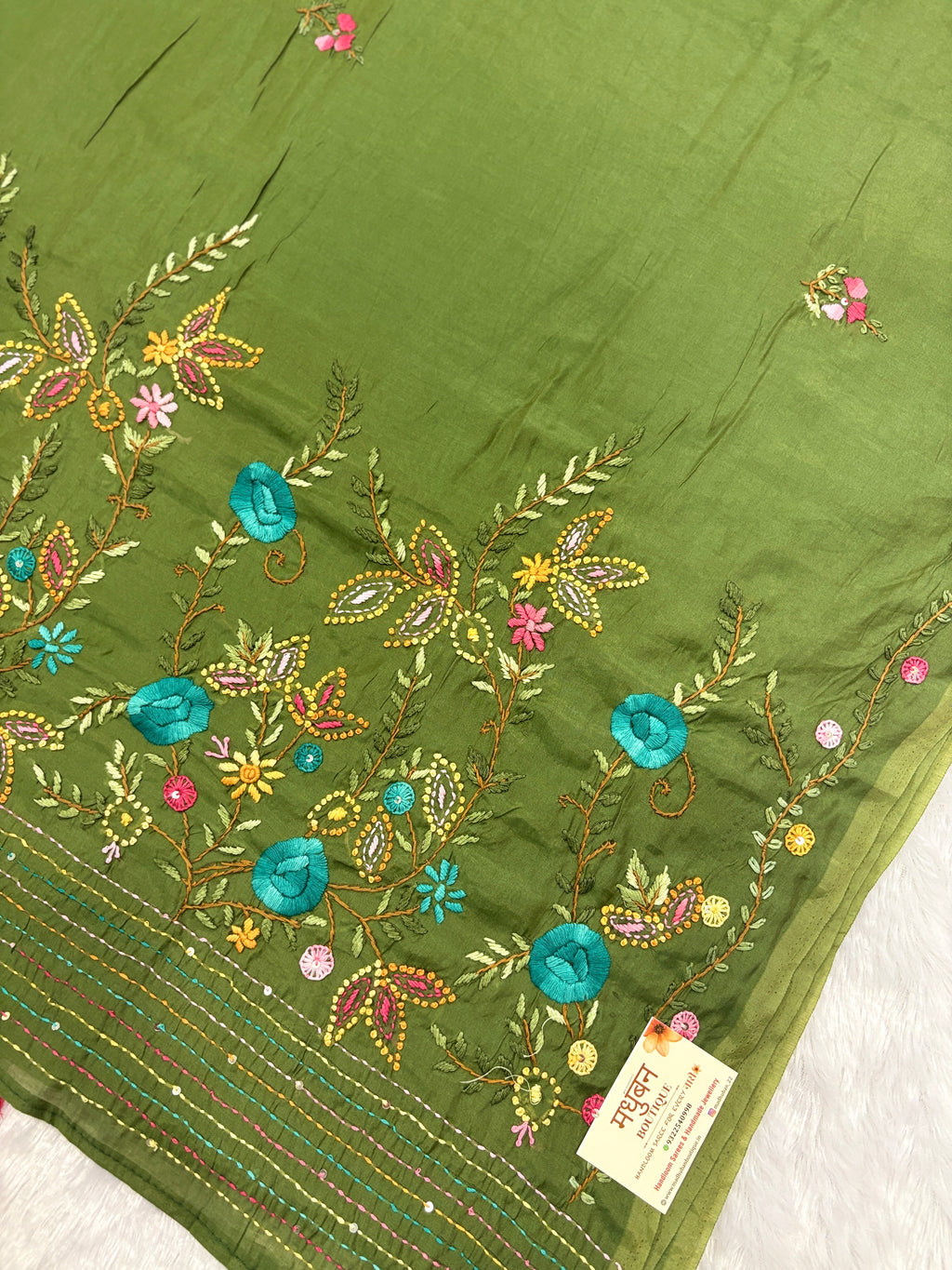 Flower garden mulchanderi saree| green
