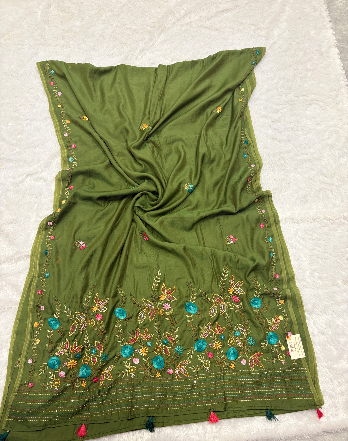 Flower garden mulchanderi saree| green