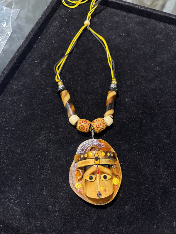 Tribal Heritage Handcrafted Wooden Pendant Necklace
