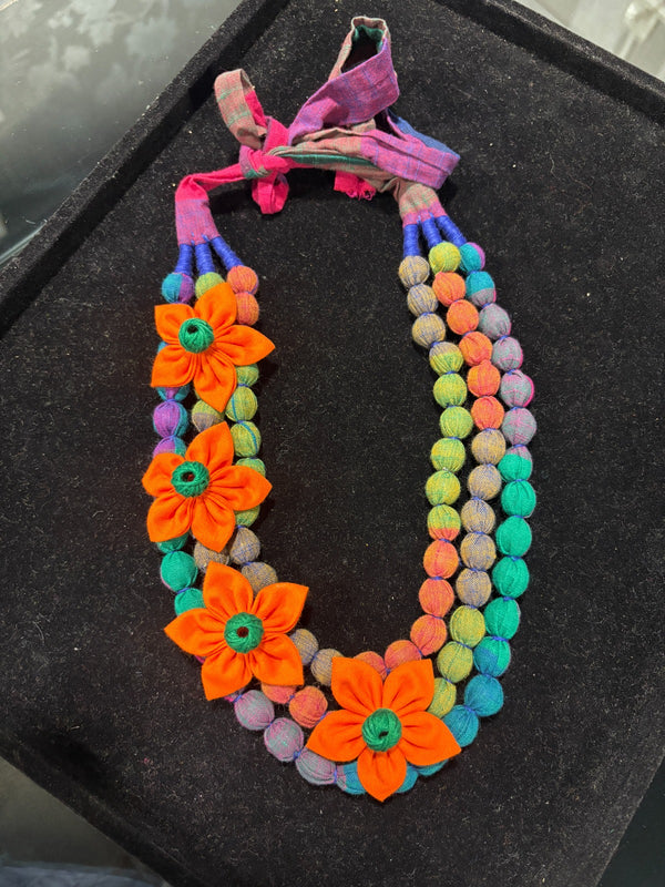 Bloom Fiesta Handmade Fabric Statement Necklace