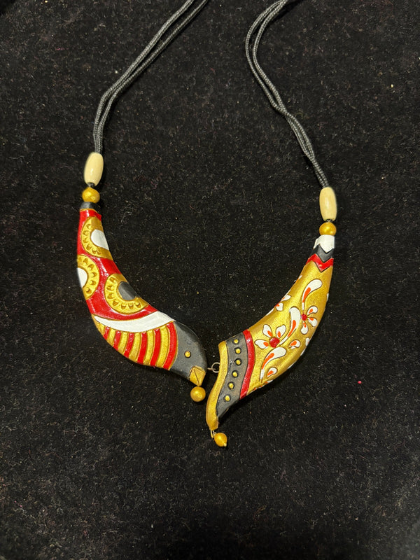 Folk Art Handpainted Tribal Statement Necklace