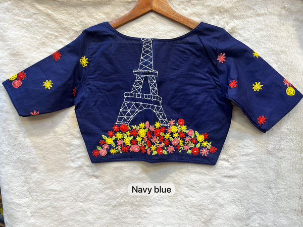 Paris Bloom Navy Blue Designer Blouse