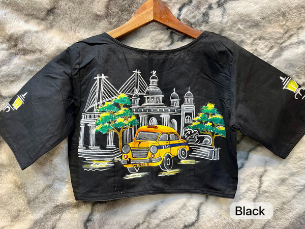 Kolkata Heritage Handpainted Black Designer Blouse